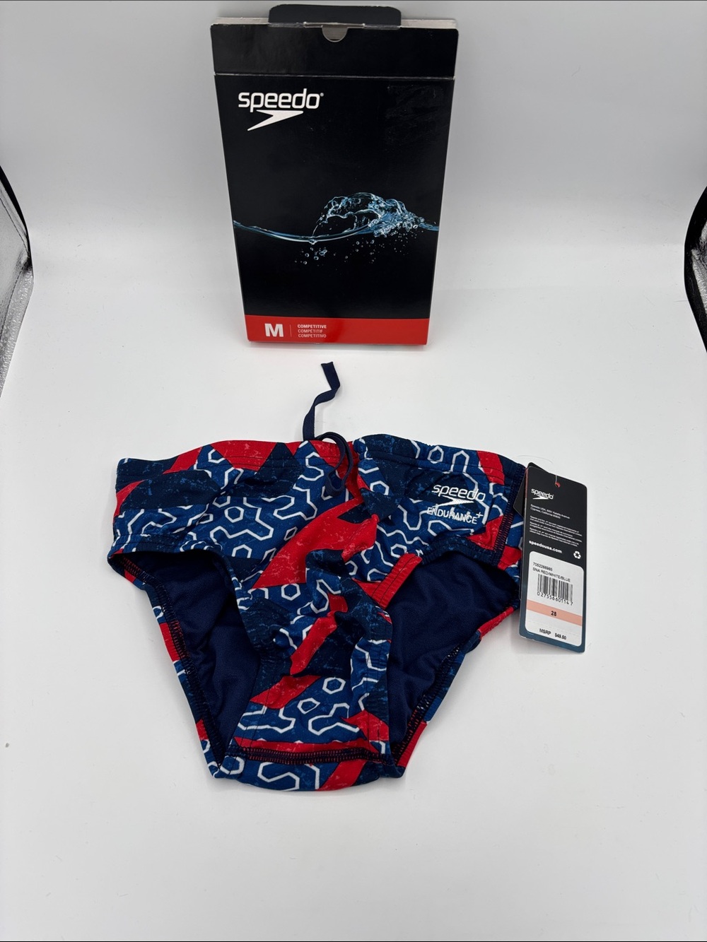 Speedo Boy’s Ruse Blocks Brief Briefs in Red, White & Blue Size 28 Boy’s 9/10